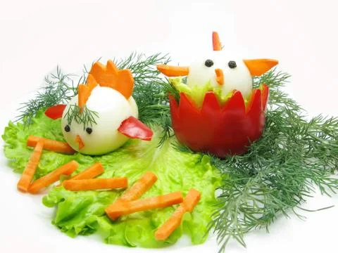 Creative vegetable salad with eggs Stock Photos