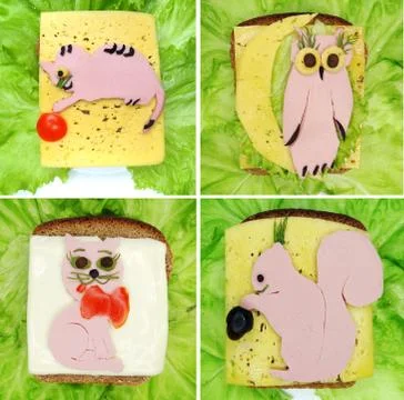 Creative vegetable sandwich with cheese and ham Stock Photos