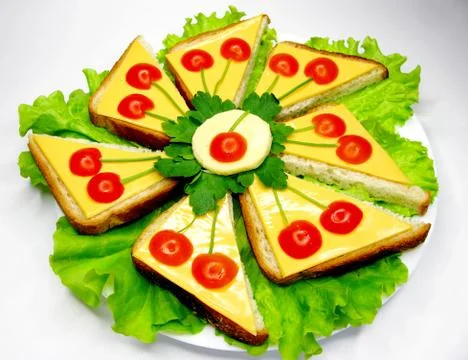 Creative vegetable sandwich with cheese Stock Photos