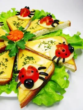 Creative vegetable sandwich with cheese Stock Photos