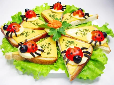 Creative vegetable sandwich with cheese Stock Photos