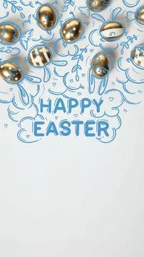 Creative vertical design with decorated eggs, doodles and Happy Easter text on Stock Photos
