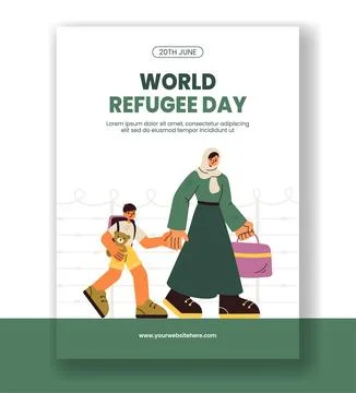 Creative Vertical Poster Template for World Refugee Day in Flat Cartoon Desig Stock Illustration