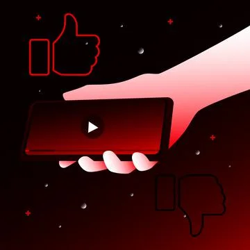 Creative Video Platform Illustration. Hand holds Smartphone with Video Stock Illustration