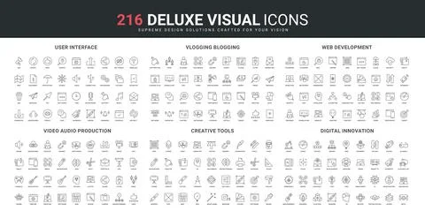 Creative video for vlogging, blogging, digital tool and idea, devices line icon Stock Illustration