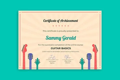 Creative vintage guitar basics certificate Stock Illustration