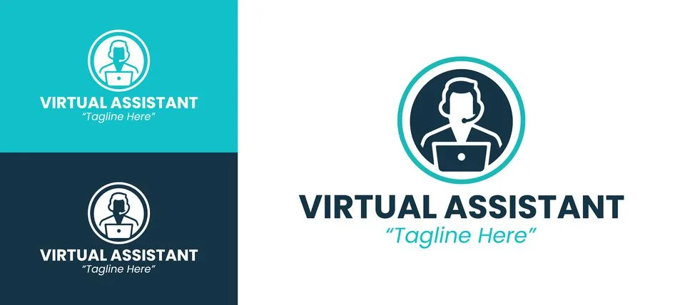 Creative Virtual Assistant Logo for Virtual Work and Support Stock Illustration