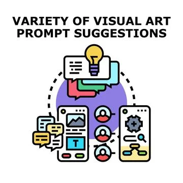 Creative visual art prompt suggestions generating ideas Stock Illustration