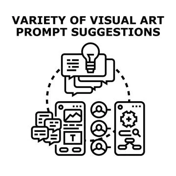 Creative visual art prompt suggestions generating ideas Stock Illustration