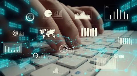 Creative visual of business big data and finance analysis on computer Stock Photos