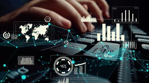 Creative visual of business big data and finance analysis on computer Stock Photos