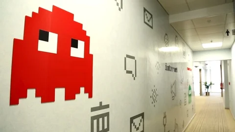 A Creative Wall In A Business Building With Computer Symbols Stock-Footage 95905220
