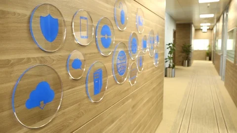 Creative Wall With Computer Symbols In The Corridor Of A Business Building 스톡 동영상 95939261