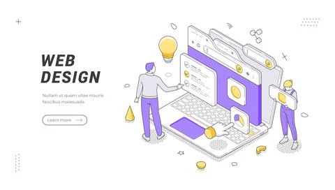 Creative Web Design And Development Isometric Vector Banner For UI UX Templ.. Stock-Illustration