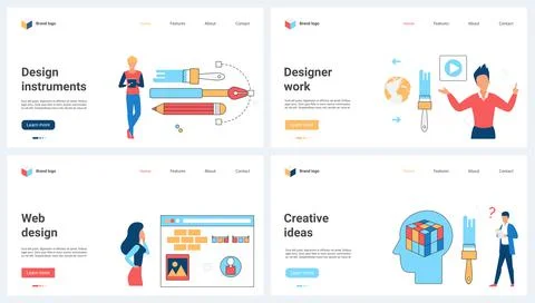 Creative web design, interface and content development for mobile app in agency Stock Illustration