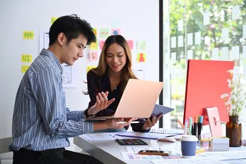 Creative web designer brainstorming and planing about mobile app interface 스톡 사진