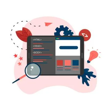 Creative webpage development and web design concept	 Stockillustratie