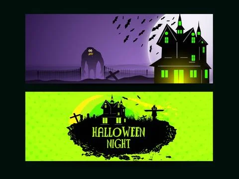 Creative website header or banner set with haunted house and scary zombie f.. Stock-Illustration