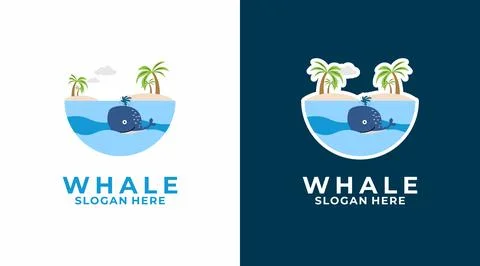 Creative Whale logo design, Whale with ocean sea water vector logo template Stock Illustration