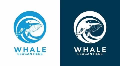 Creative Whale logo design, Whale with ocean sea water vector logo template Stock Illustration