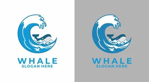 Creative Whale logo design, Whale with ocean sea water vector logo template Stock Illustration