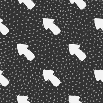 Creative white arrows ink seamless pattern on dots background. Vector illustr Stock Illustration