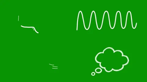 Creative white sketch elements on chromkey green screen highlighting wide Stock Footage 346825504