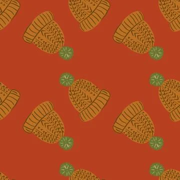 Creative winter seamless pattern with hygge knitted hat orange ornament. Pale Illustrazione stock