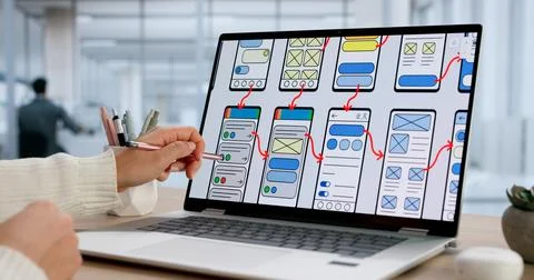 Creative Woman Developing Apps At Office With UX Design Services Stock Photos