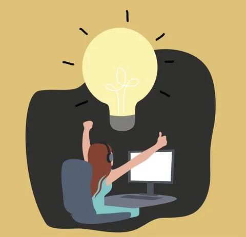 Creative woman with idea bulb Stock Illustration