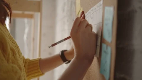 Creative woman makes a mental map, design thinking, creative. Stock Footage 122497098