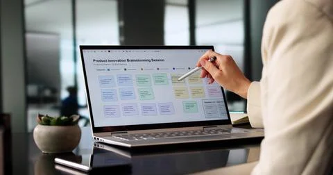 Creative Woman Utilizing Software App For Strategic Marketing Development On  Stock Photos