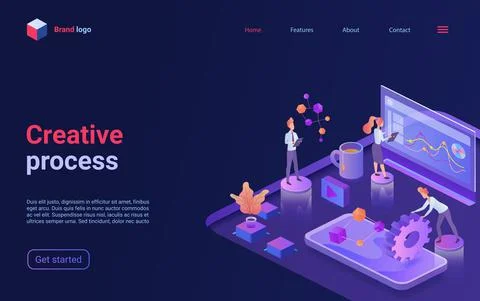 Creative work analysis process concept isometric landing page, business office Stock Illustration