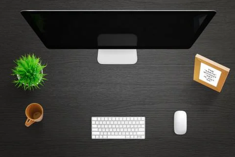 Creative work desk with modern computer display. Free space for hero header i Foto stock