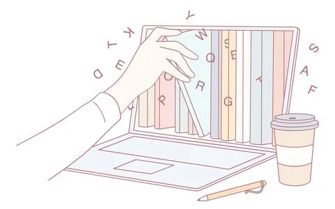 A Creative Work Environment Featuring a Laptop Along with a Freshly Brewed Stock Illustration