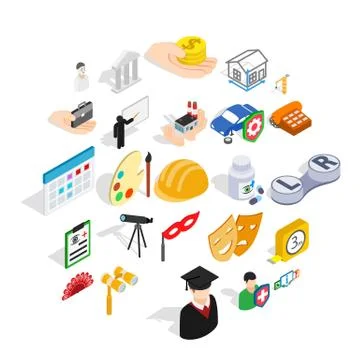 Creative work icons set, isometric style Stock Illustration
