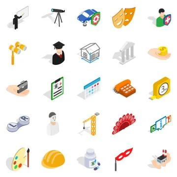 Creative work icons set, isometric style Stock Illustration