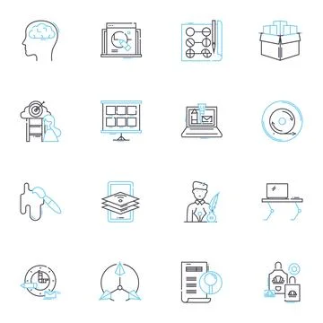 Creative work linear icons set. Imagination, Inspiration, Innovation, Artistry Stock Illustration