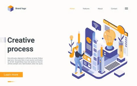Creative work process concept isometric landing page, digital development idea イラスト素材