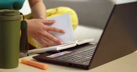 Creative work session student engaged in study activities at home focused Stock Footage 335976658