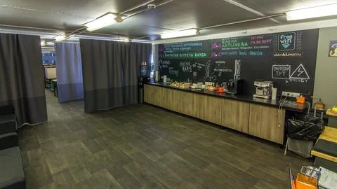 Creative work space in warm light timelapse hyperlapse, meeting room at mod.. Stock Photos