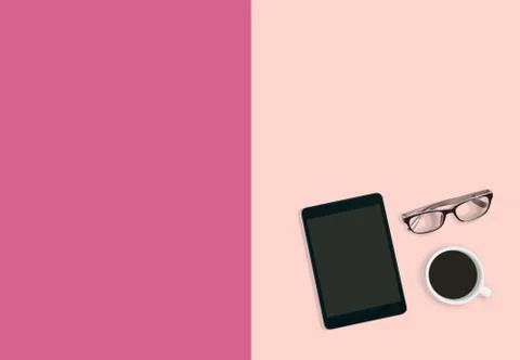 Creative workplace background. Coffee time concept. Stock Photos