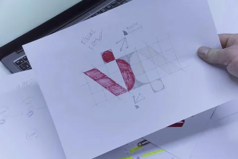 Creative workplace of a Graphic Designer. A man in the office is developing a Stock Photos
