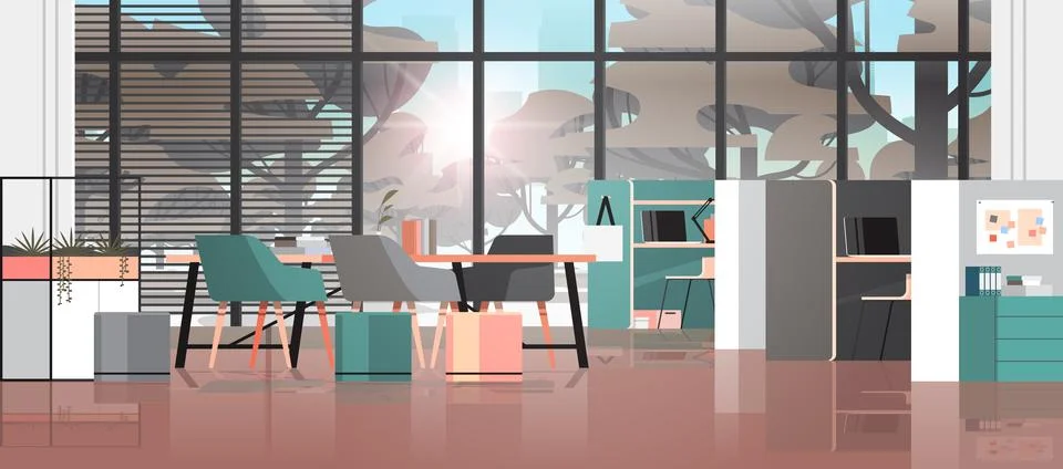 Creative workplace modern cabinet empty no people office interior contemporary Stock Illustration