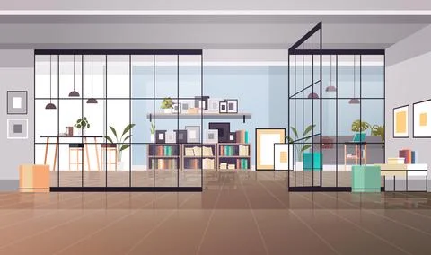 Creative workplace modern cabinet empty no people office interior contemporary Stock Illustration