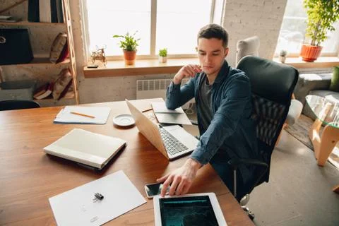 Creative workplace - organized work space as you like for inspiration, man Stock Photos