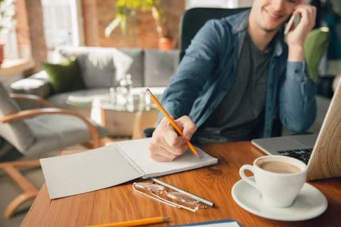 Creative workplace - organized work space as you like for inspiration, man Stock Photos