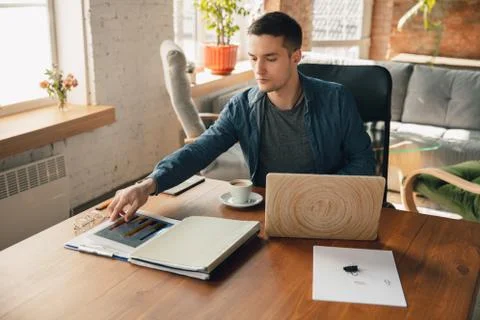 Creative workplace - organized work space as you like for inspiration, man Stock Photos
