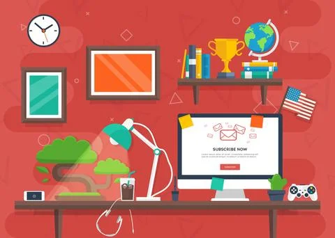 Creative workplace vector illustration Stock Illustration