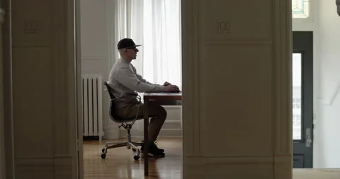 Creative works from home at computer Stock Footage 137976139